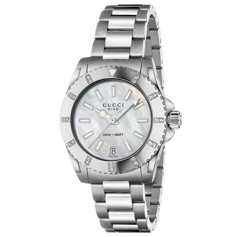 gucci mother of pearl diamond watch